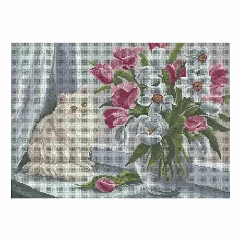 SCHEMA PENTRU BRODERIE CU MĂRGELE PRECIOSA „Pisica la fereastră”
