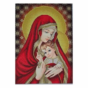 SCHEMA PENTRU BRODERIE CU MĂRGELE PRECIOSA „Maica Domnului cu pruncul”, (rosu)