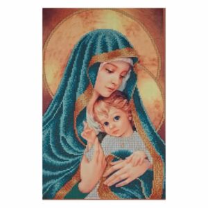 SCHEMA PENTRU BRODERIE CU MĂRGELE PRECIOSA „Maica Domnului cu pruncul”, (turcuaz)