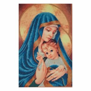 SCHEMA PENTRU BRODERIE CU MĂRGELE PRECIOSA „Maica Domnului cu pruncul”, (albastru)