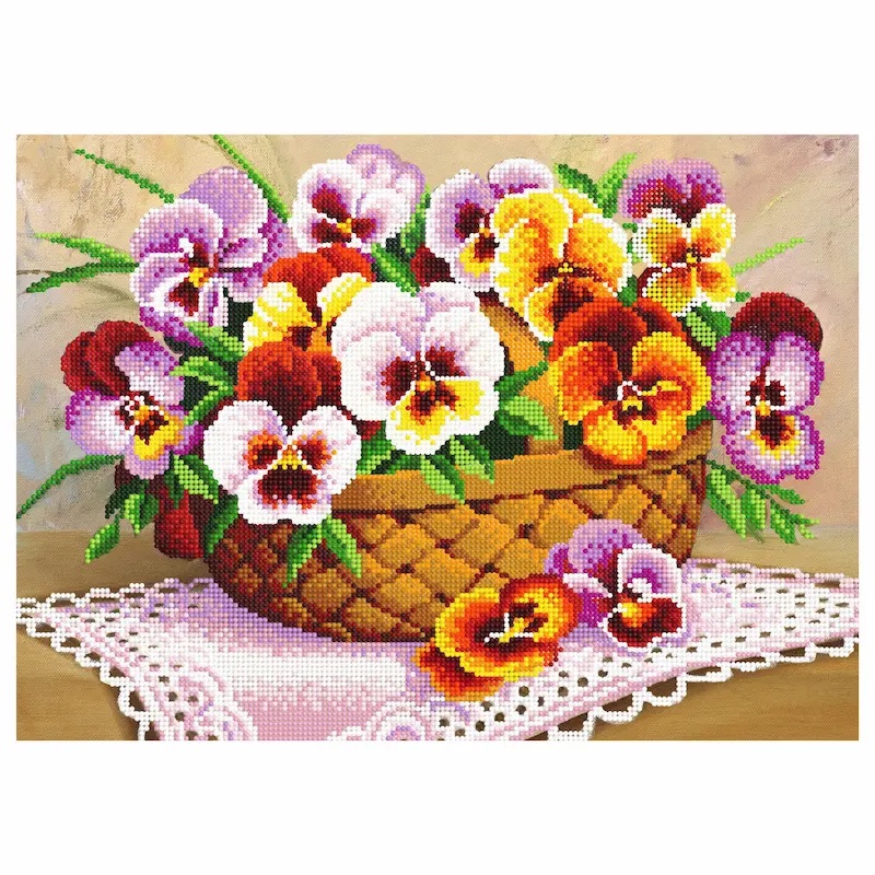 SCHEMA PENTRU BRODERIE CU MĂRGELE PRECIOSA „Coș cu panseluțe”