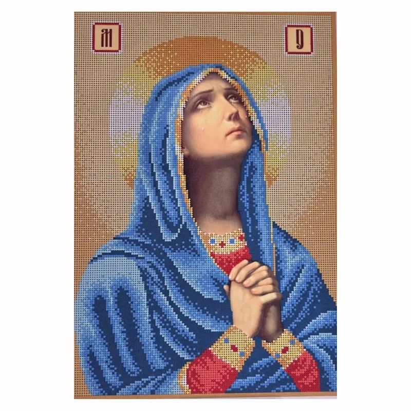 SCHEMA PENTRU BRODERIE CU MĂRGELE PRECIOSA „Maica Domnului plânsă” (fondal auriu)